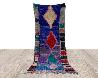 3x8 ft moroccan berber boucherouite runner rug. vintage colorful old rug.