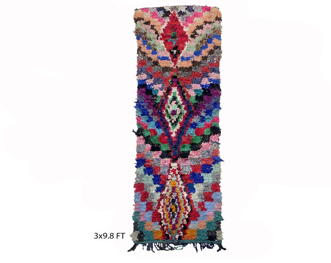woven Moroccan colorful vintage rug runner 3x10.