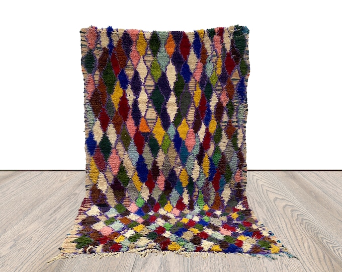 3x6 ft moroccan berber diamond colorful rug, vintage shaggy runner rug.