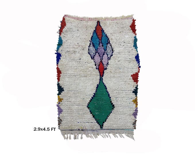 Small Moroccan Rug 3x4.5: Vintage Diamond rug.