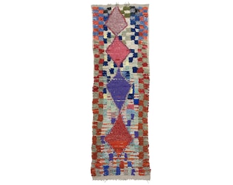 ヴィンテージ モロッコ ランナーラグ：7x2 レッドダイヤモンドラグ