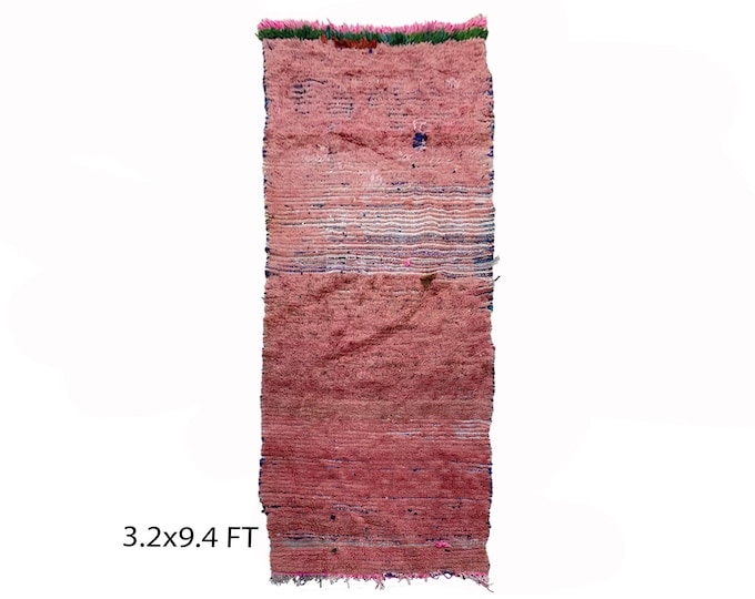 Berber solid pink 3x9 runner rug, long Moroccan rug runner.