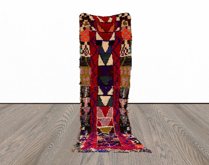 Moroccan narrow runner rug 2x9, vintage berber vintage colored rug.