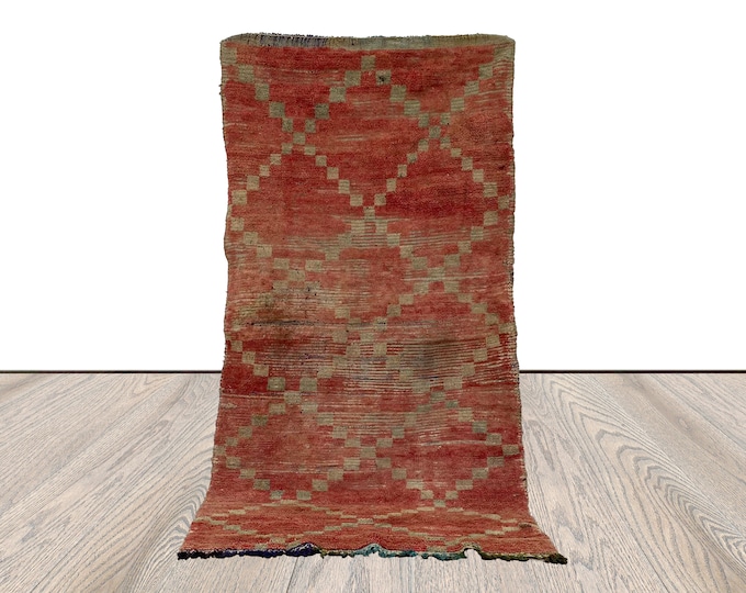 moroccan berber vintage runner rug, 3x7 ft diamond rug.