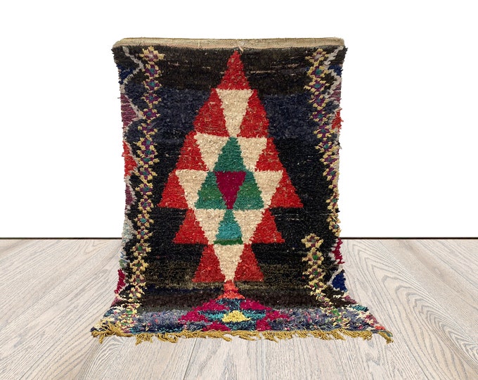 4x6 ft colored small Rug, Boucherouite Moroccan Vintage area Rug.