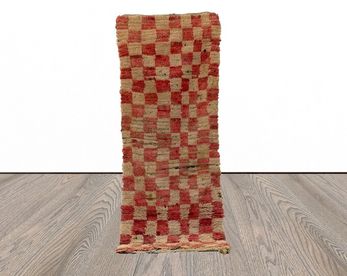 3x7 FT boho checkered Moroccan runner rug.