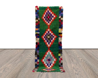 Moroccan unique runner Rugs, 3x9 Handwoven Green vintage rugs.