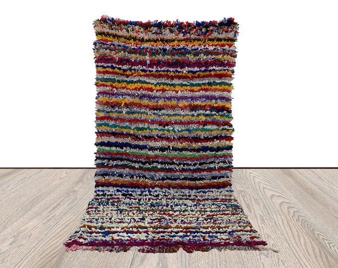 3x6 Boucherouite striped runner Rug, Moroccan narrow Rugs.