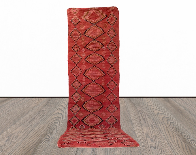 Moroccan diamond vintage red 3x12 runner rug.
