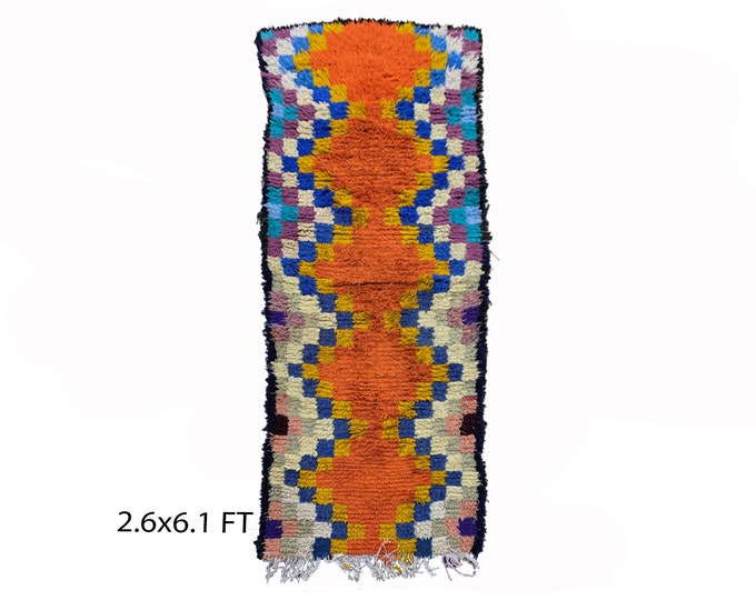 Berber Moroccan 3x6 rug runner, small colorful runner rug.