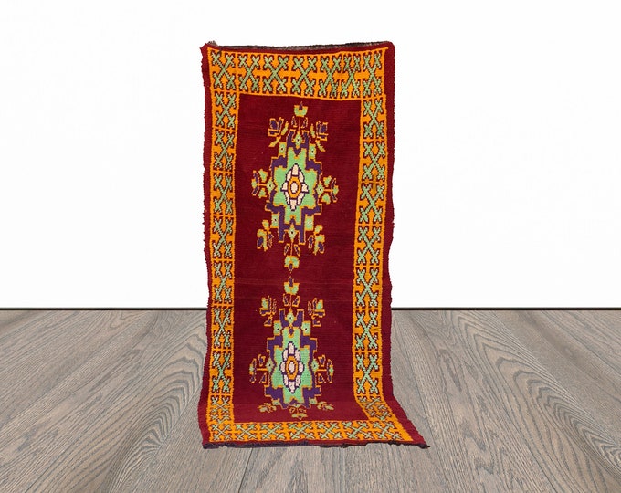 3x8 Vintage Moroccan runner Rug, Berber Colorful Rug.