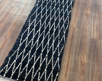 Moroccan Berber Black wool runner rug!
