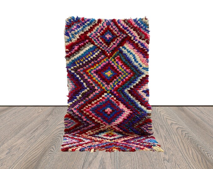 3 ft by 5 ft, Vintage small runner Rug, Moroccan Berber tribal handwoven chevron Rug.