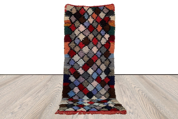 Bunte vintage schmale Teppiche, 70 x 150 cm Berber Teppich in Rauten Farben
