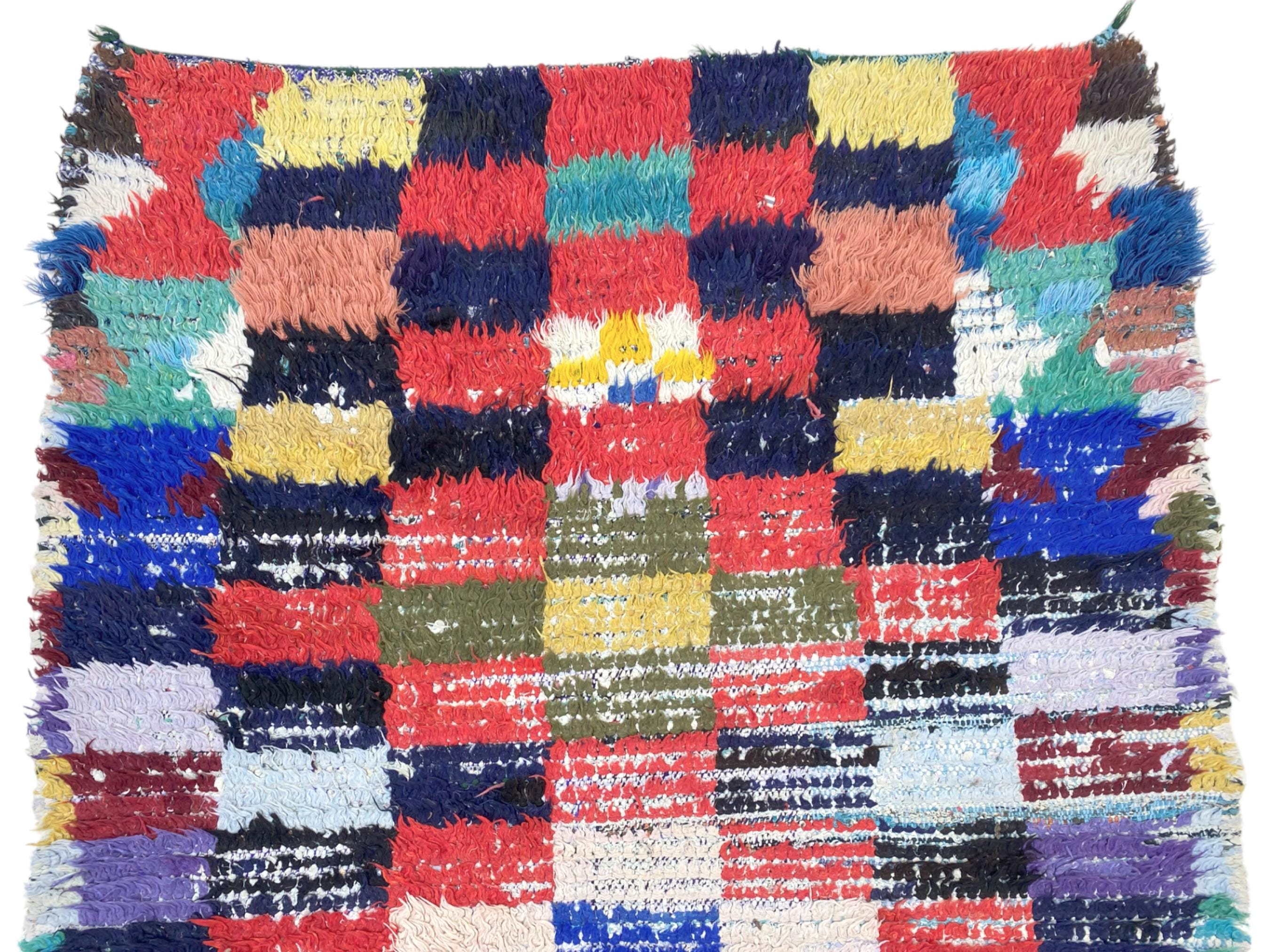 ヴィンテージ モロッコ製 カラフルチェックラグ ヴィンテージ モロッコ