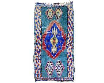 ヴィンテージ モロッコ ランナーラグ：7x2 レッドダイヤモンドラグ