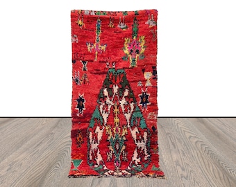 Moroccan - Berber woven red vintage area Rug,  3x8 FT, Bohemian Home Decor unique rugs.