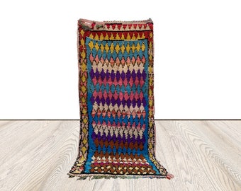 3 x 7 ft Boucherouite runner Rug, Moroccan Vintage Rug.