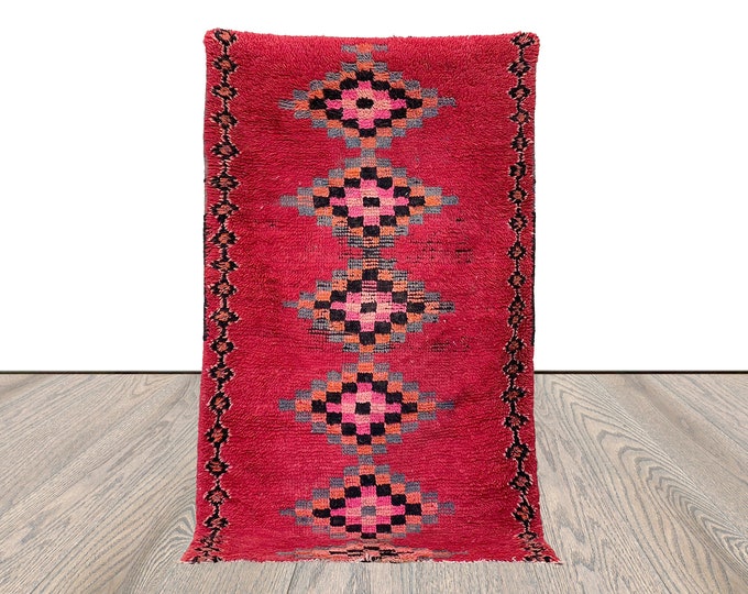 4x7 Berber vintage Red area Rug, handwoven Moroccan Rugs.