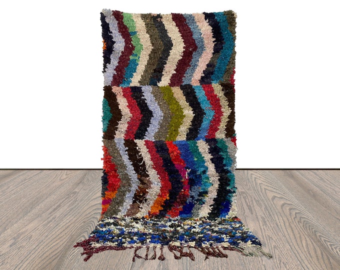 3x7 Boucherouite vintage moroccan Berber small area rugs, chevron colorful area rug.