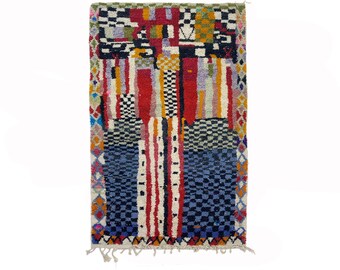 Moroccan Handcrafted Berber Wool Rug, Colorful Addition for Living Room Decor.