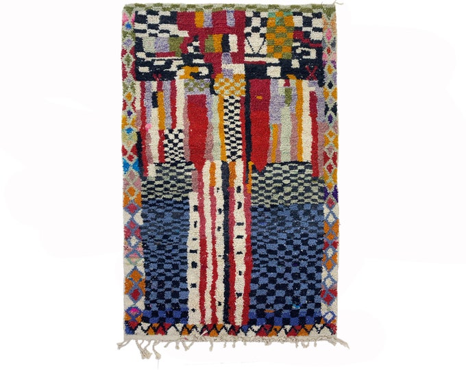 Moroccan Handcrafted Berber Wool Rug, Colorful Addition for Living Room Decor.