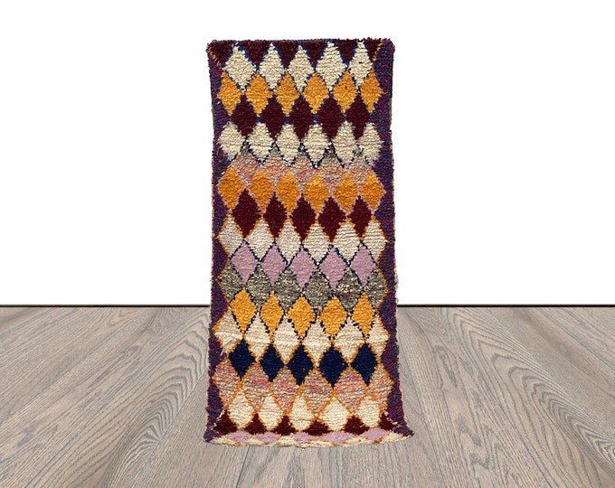 7x3 Colorful Vintage Diamond Moroccan Runner Rug.