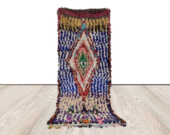 3x7 feet Morrocan Bohemian recycled rug, Boucherouite Colorful rug, Moroccan old berber woven rugs.