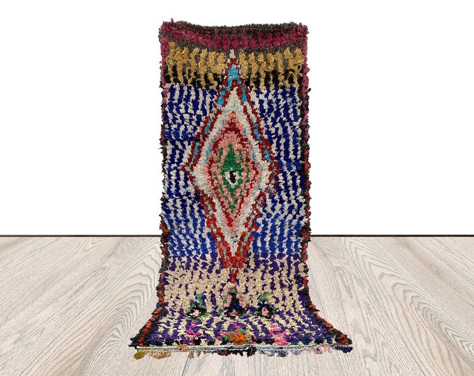 3x7 feet Morrocan Bohemian recycled rug, Boucherouite Colorful rug, Moroccan old berber woven rugs.