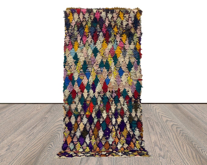 Vintage Berber colorful Diamond Handwoven area Rug 3x7.