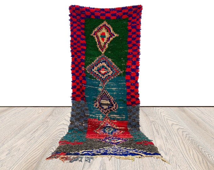 2 x 8 ft Moroccan Tribal Vintage Rug, old colorful runner Rug.