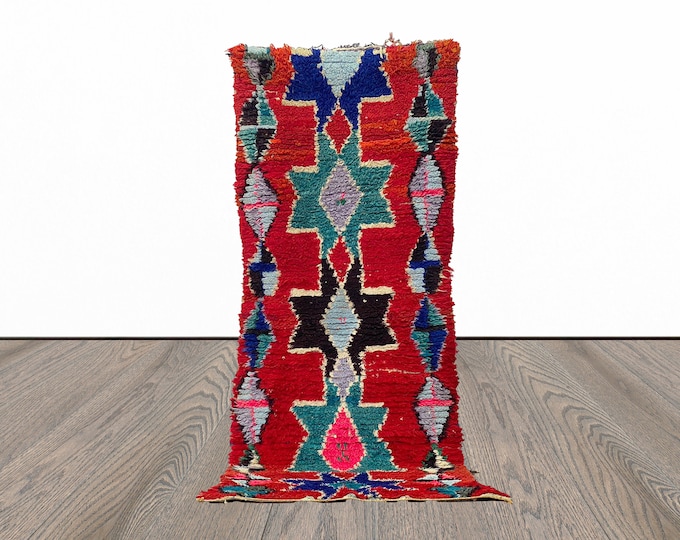 3x11 Feet colorful Boucherouite Runner Rug.