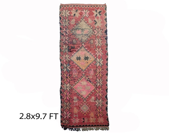 Moroccan Diamond rug runner 3x10, Narrow Berber runner rugs.