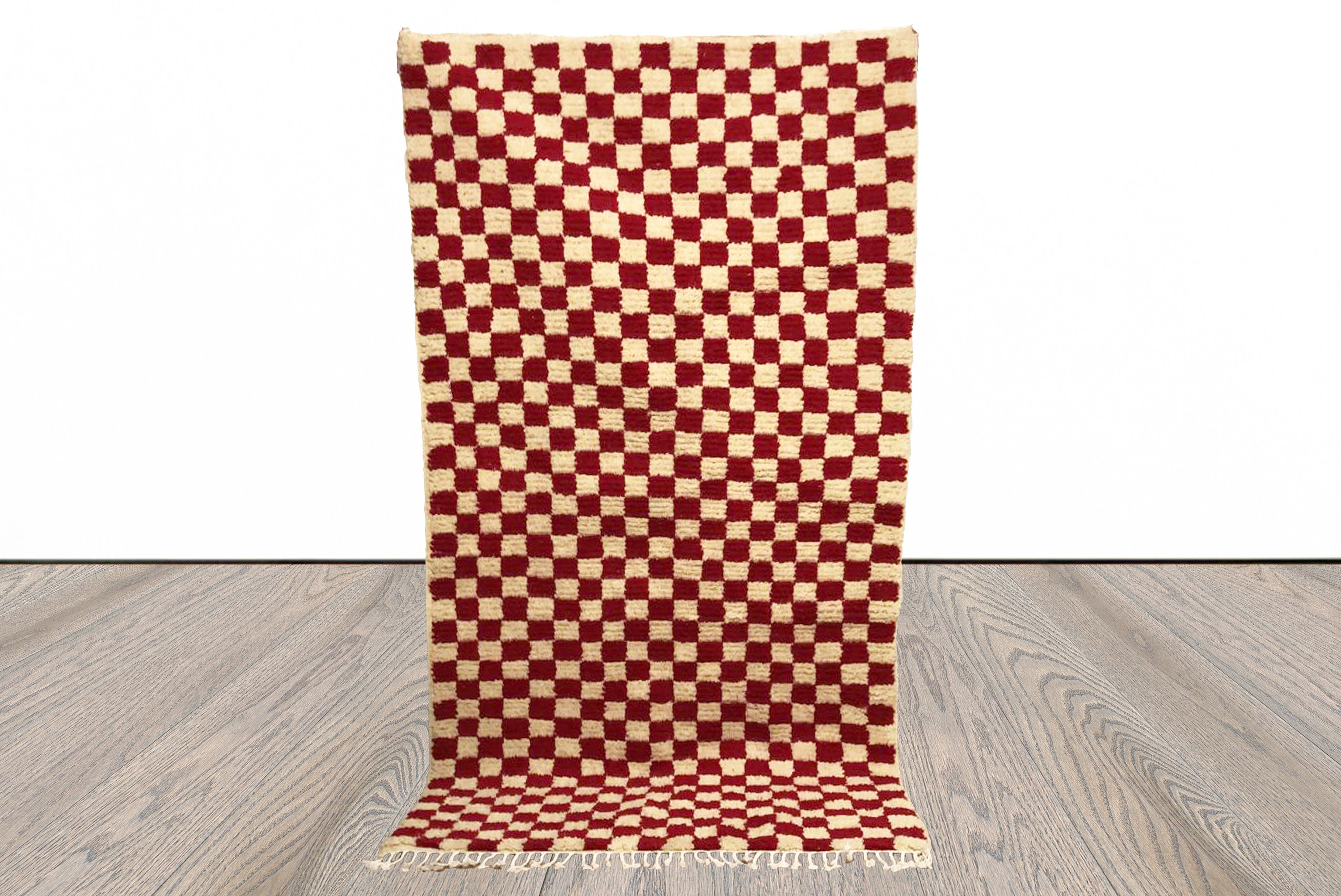 Red and white Checkered rug, Large Moroccan Berber Checker area rug