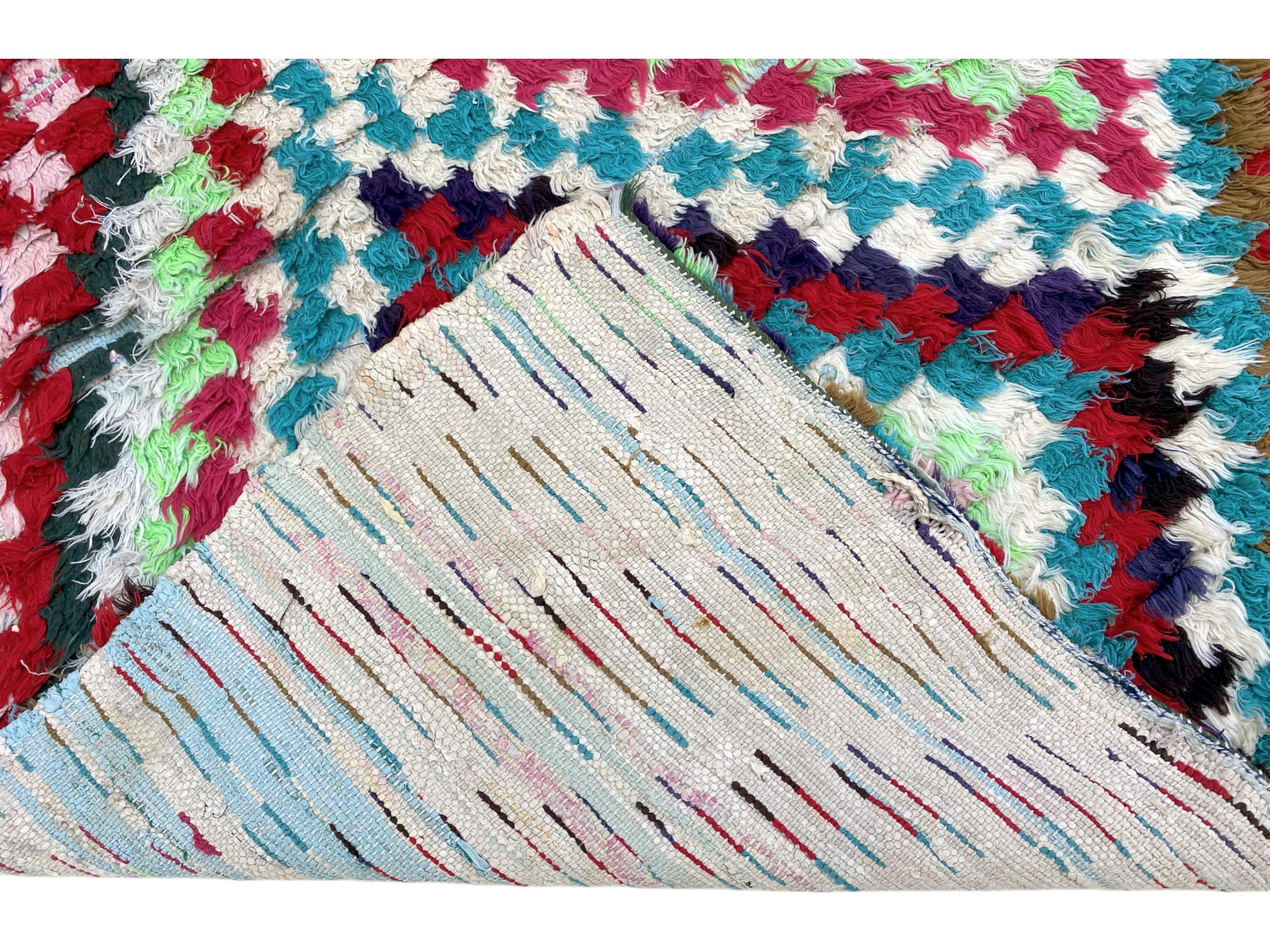 ヴィンテージ モロッコ製 カラフルチェックラグ チェック柄ブーシュルイットラグ：ヴィンテージモロッココットンラグ