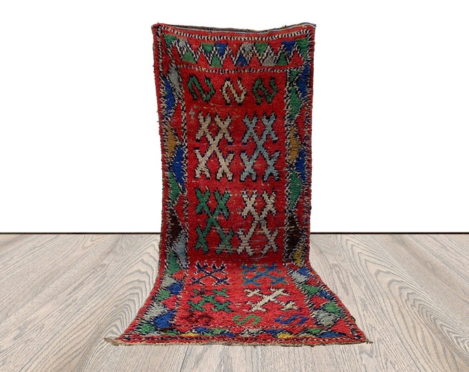 vintage shaggy wool rug, 2 by 8 feet, moroccan berber colored narrow runner rug.