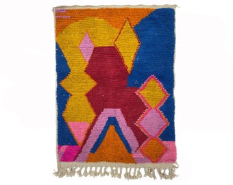 Handwoven Moroccan Berber Wool Rug, Custom Design Area Rug.