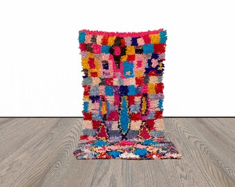 Boucherouite Moroccan vintage rug 3x6 ft.