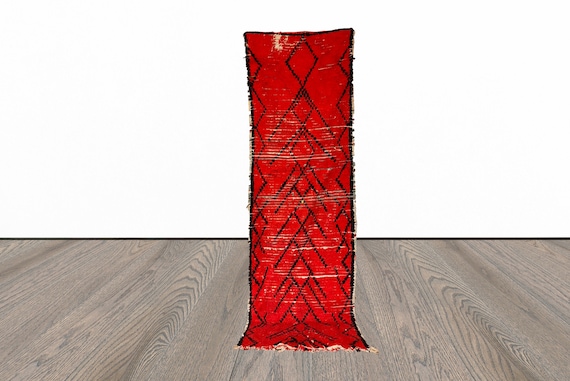 Moroccan red narrow runner rug 2x7 ft.
