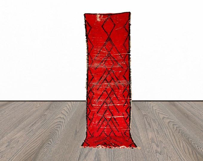 Moroccan red narrow runner rug 2x7 ft!