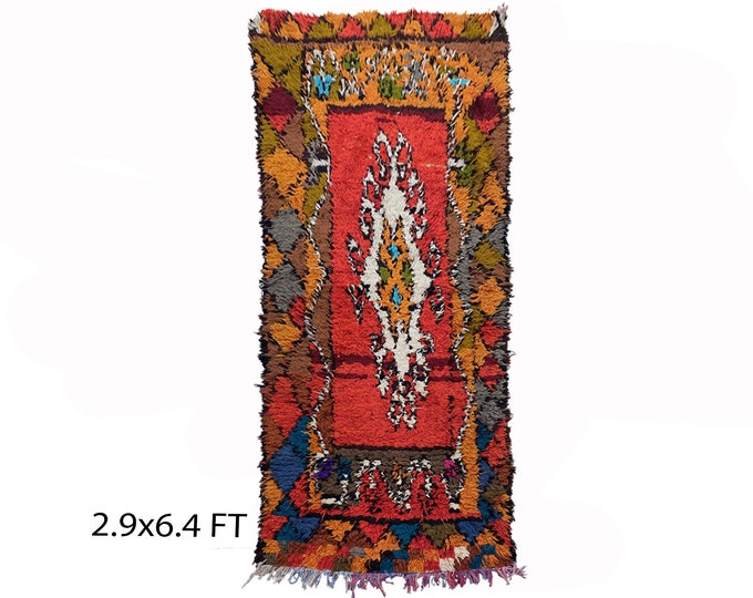 Moroccan colorful rug 3x6, vintage berber area rugs.