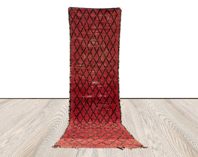 3x10 ft Morrocan vintage long diamond rug, Moroccan Berber narrow runner rug, woven Bohemian rug.