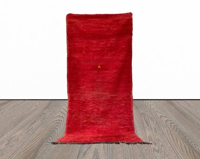 Narrow Moroccan solid red  3x8 runner rug.