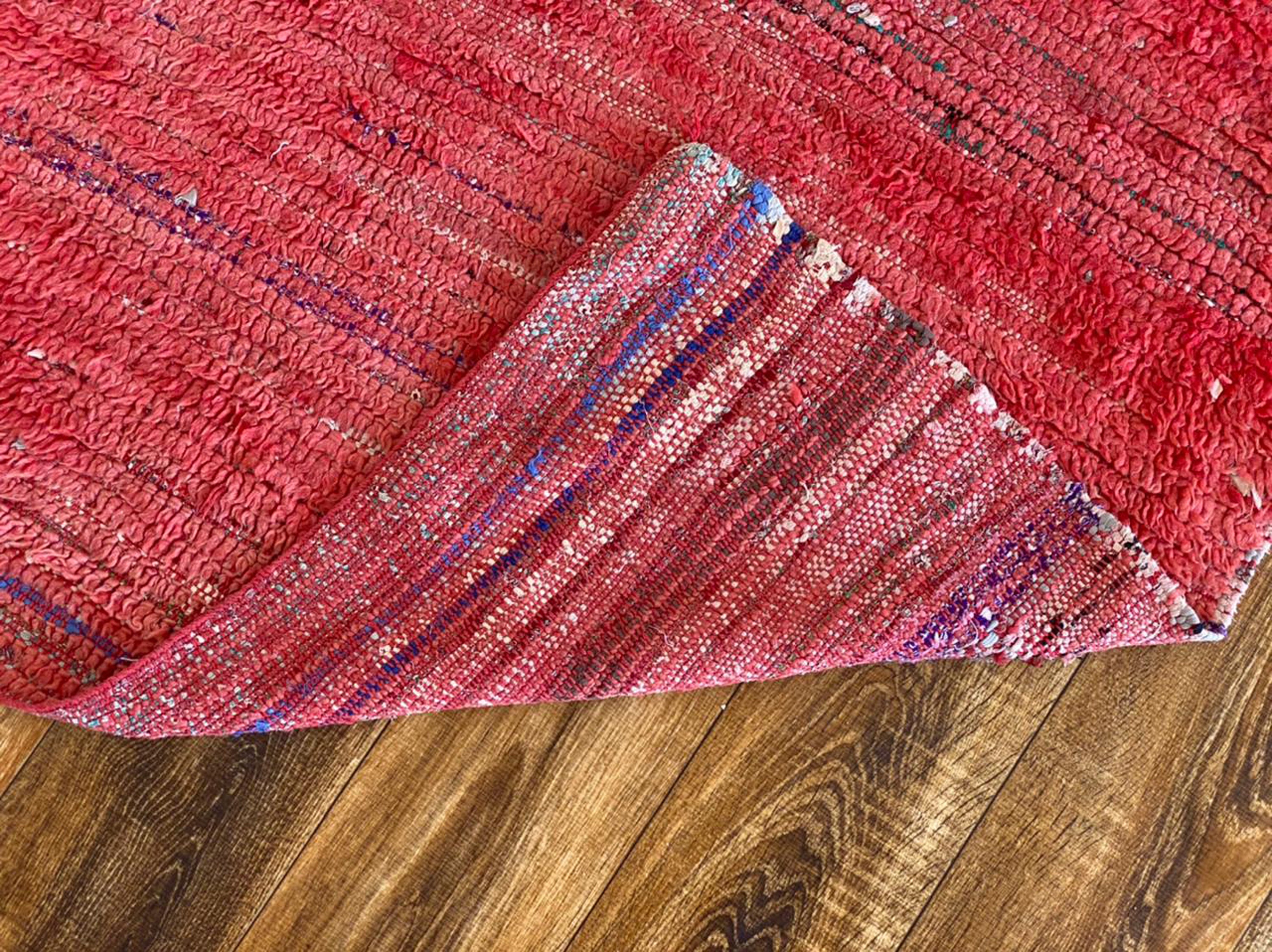 5x8 Solid red large handwoven Moroccan area Rug, vintage Berber area Rug.
