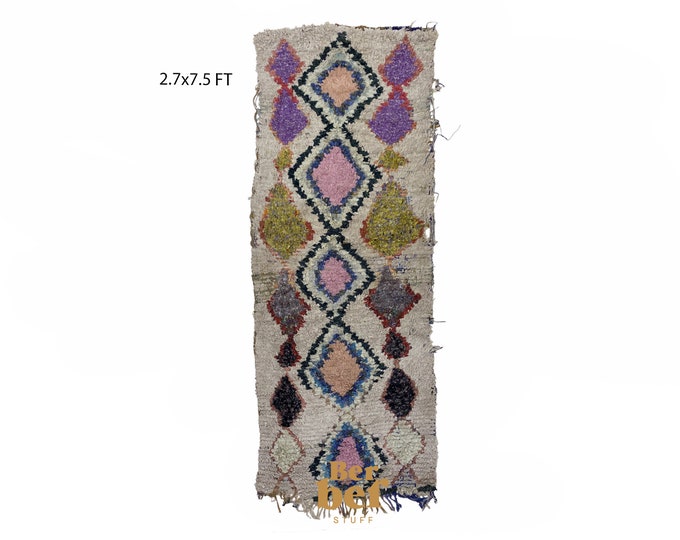 Boucherouite Moroccan woven runner rug 3x8!