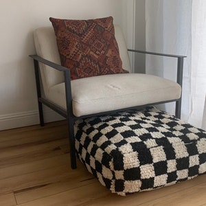 Moroccan Berber square checkered pouf ottoman Black and white