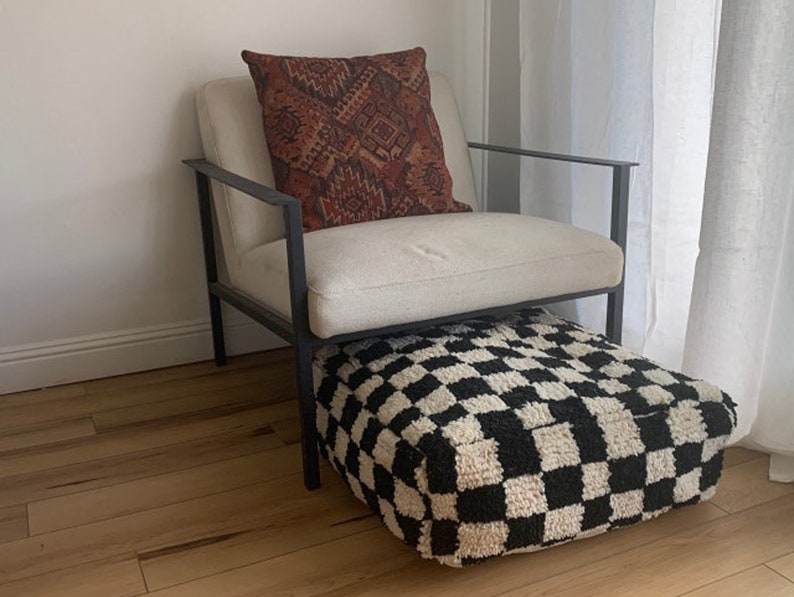 Moroccan Berber square checkered pouf ottoman Black and white