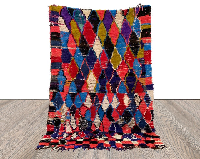 Berber vintage Small area Rugs, 4x6 ft Moroccan Diamond Rug.