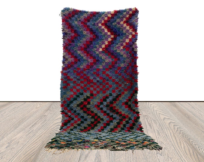 3x11 ft moroccan vintage checkered colorful long runner rug.