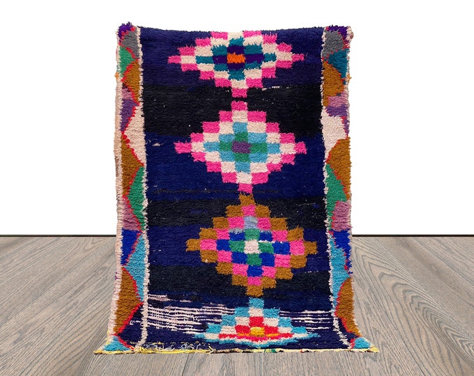 Small Berber area Rug, bohemian colorful Vintage unique Rug. Moroccan Rugs 3x6.